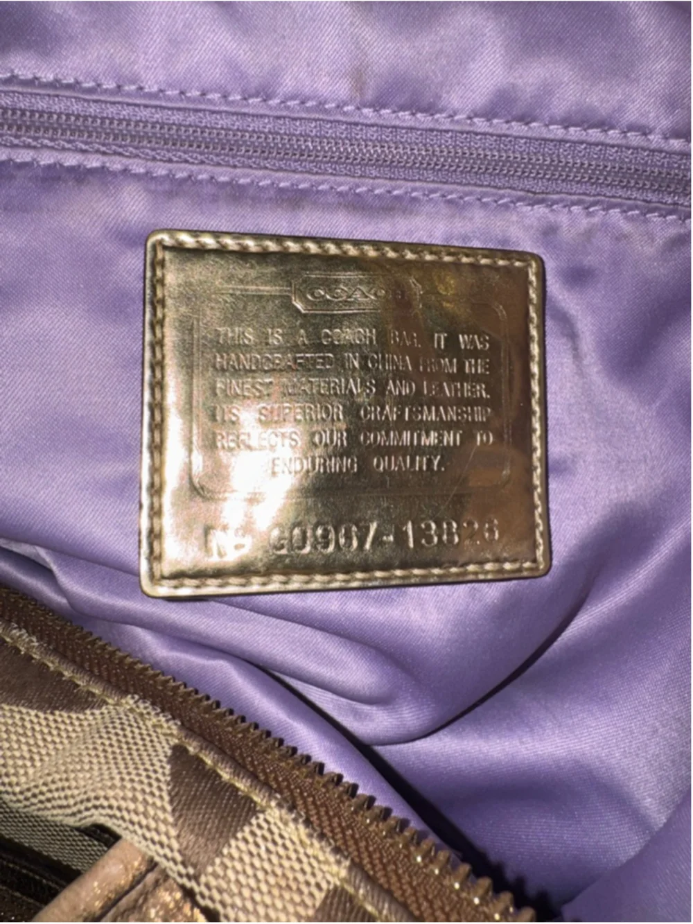 Coach Poppy Glam Op Art Tote Bag Bronze Metallic Trim Purple Satin Lining G0967-